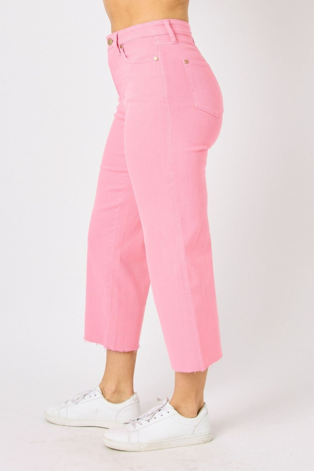 Judy Blue High-Rise W/ Tummy Control Pink Wide Leg Crop Jeans