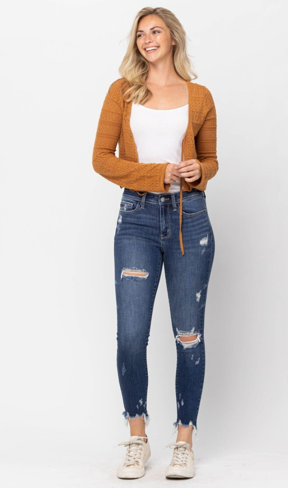 Judy Blue Mid-Rise Raw Hew Destroyed Skinny Jeans