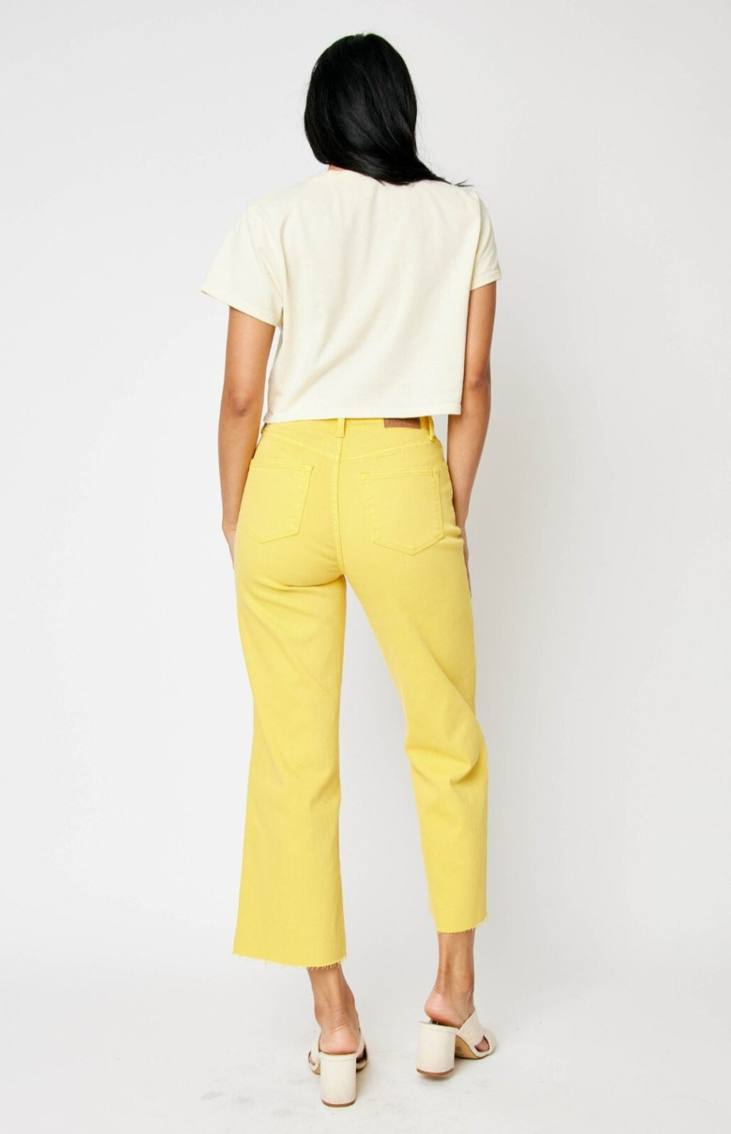 Judy Blue High-Rise Yellow W/Braided WaistBand Wide Leg Crop Jeans