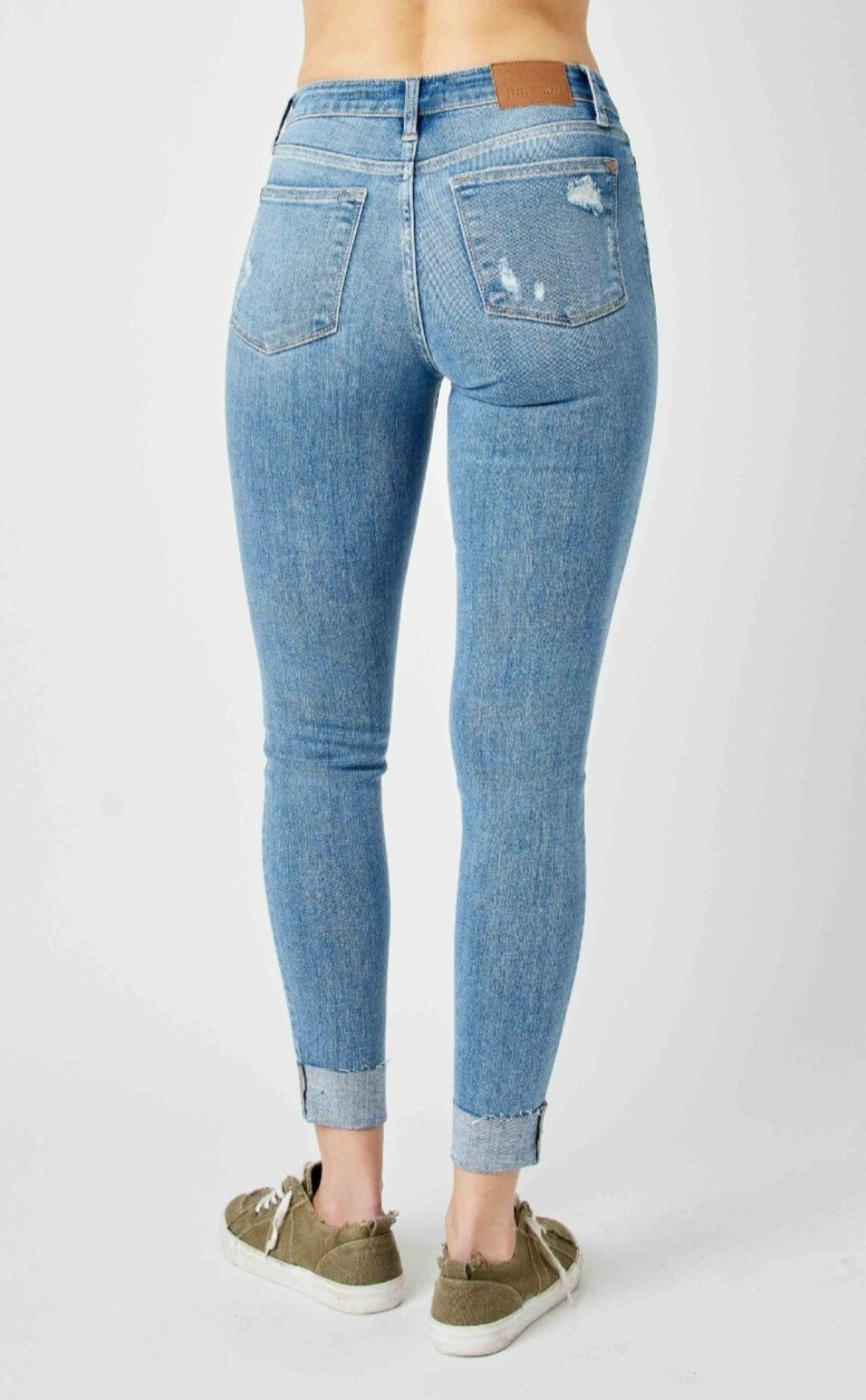 Judy Blue Mid-Rise Distressed Cuff Skinny Jeans