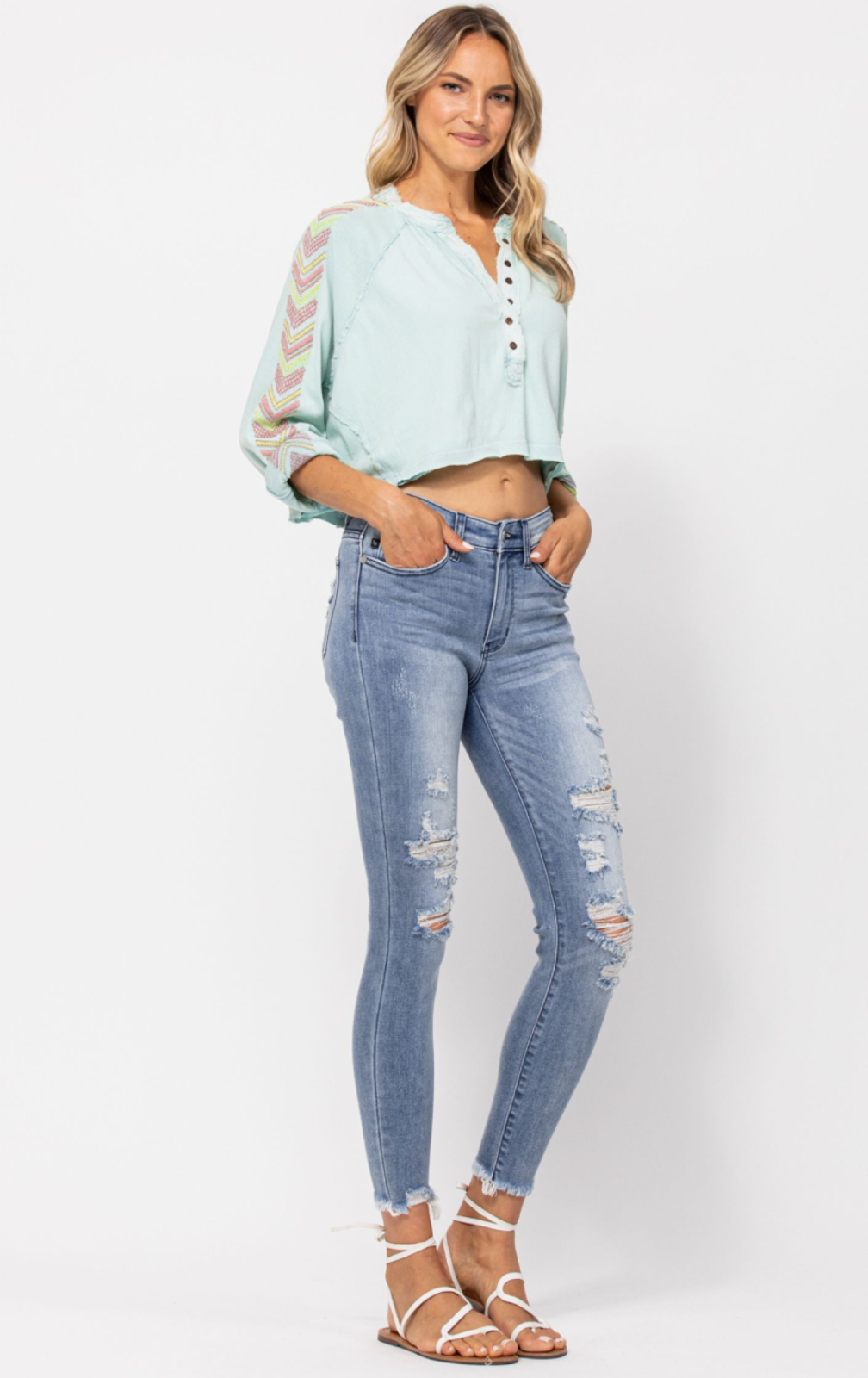 Judy Blue Mid-Rise Destroyed Skinny Jeans
