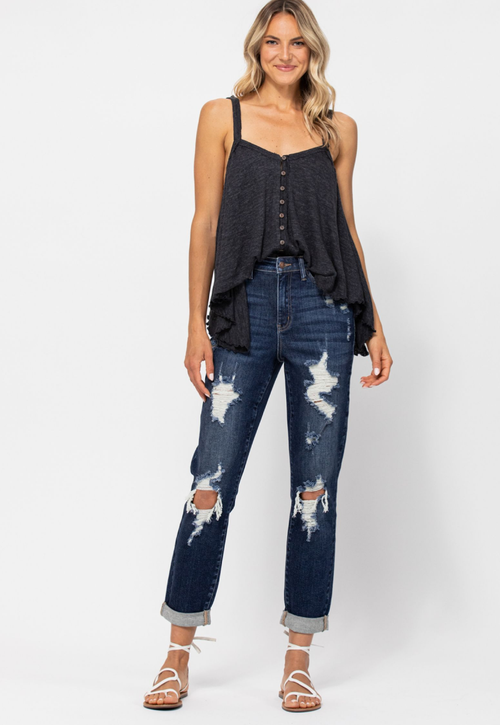 Judy Blue High Waist Boyfriend Destroyed Cuffed Jeans