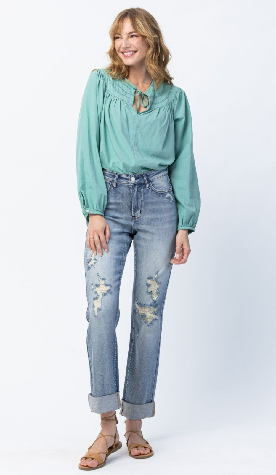 Judy Blue High-Waist Double Cuff  Boyfriend Jeans