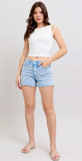 Judy Blue Mid-Rise Cyan Garment Dyed Shorts