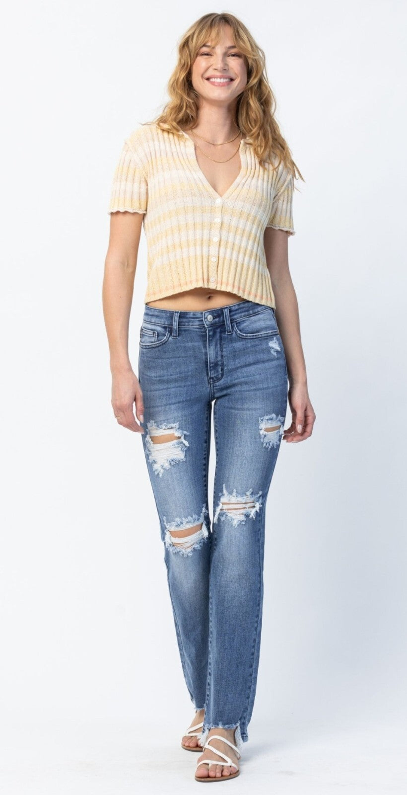 Judy Blue Mid-Rise Destroy  W/ Straight Fit Jeans