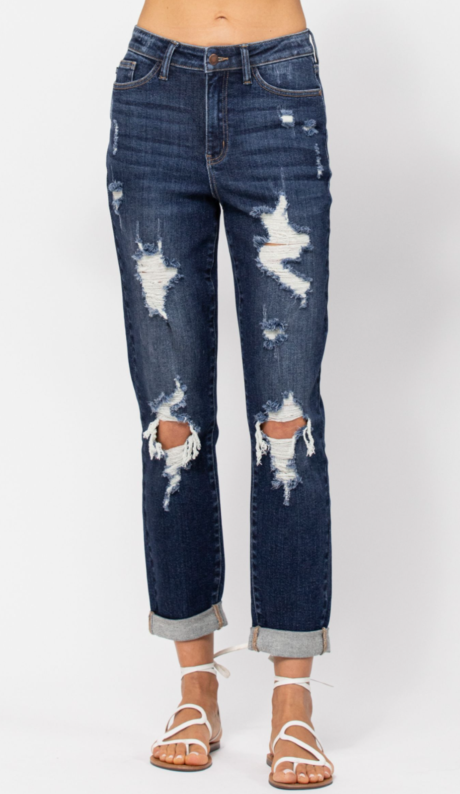 Judy Blue High Waist Boyfriend Destroyed Cuffed Jeans