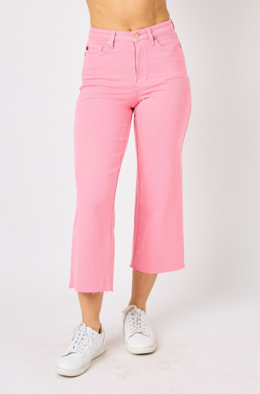 Judy Blue High-Rise W/ Tummy Control Pink Wide Leg Crop Jeans