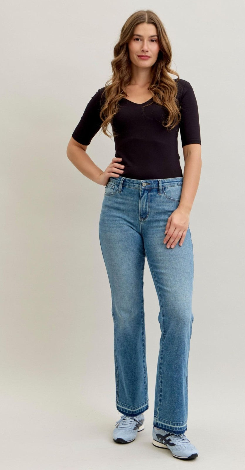 Judy Blue Mid-Rise Slim Fit W/ Tummy Control Release Hem Bootcut Jeans