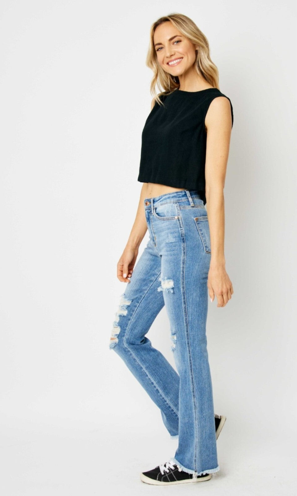 Judy Blue High-Rise Destroy Fray Hem Bootcut Jeans