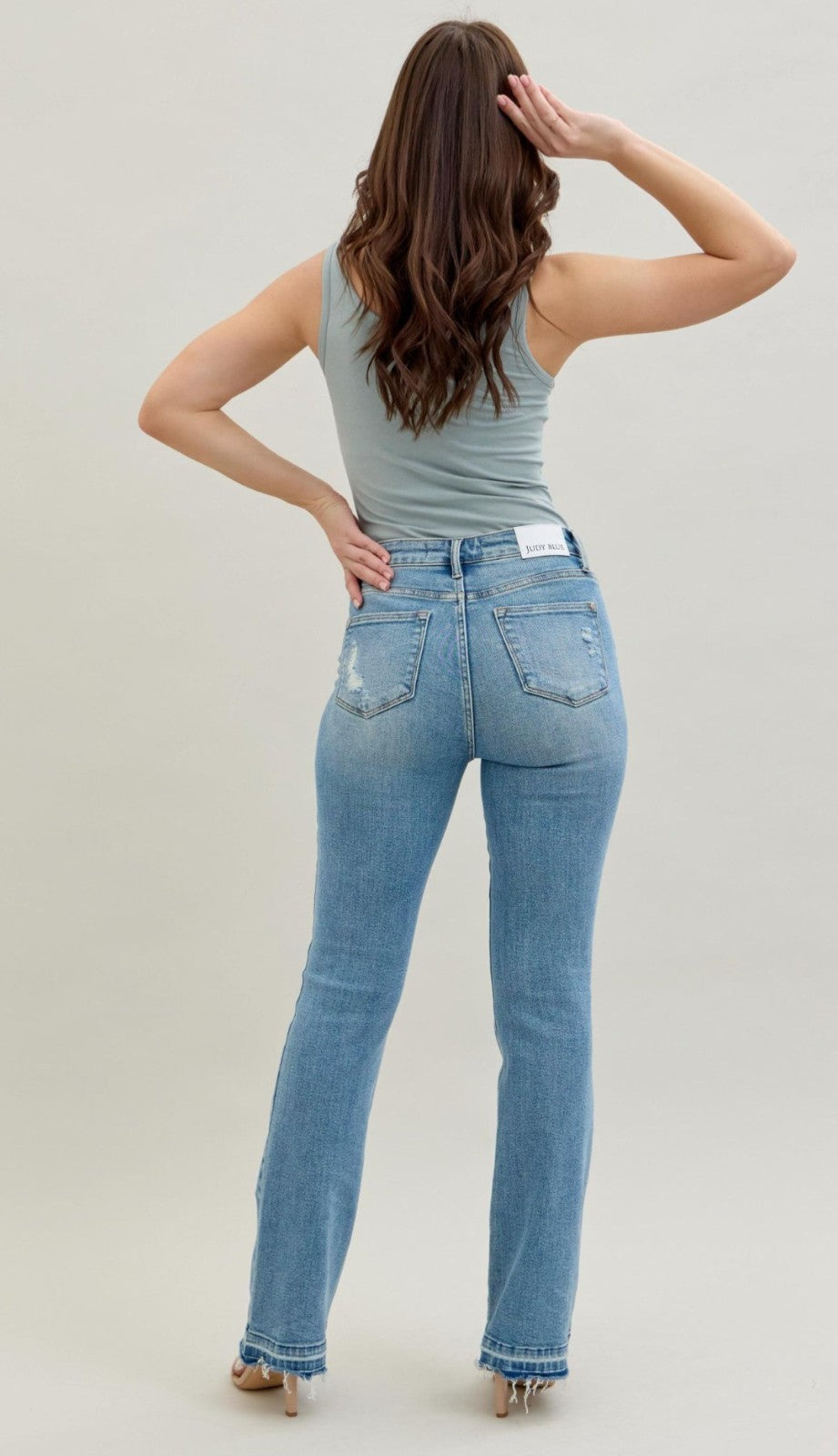 Judy Blue Mid- Rise Destroyed Knee  Release Hem Bootcut Jeans