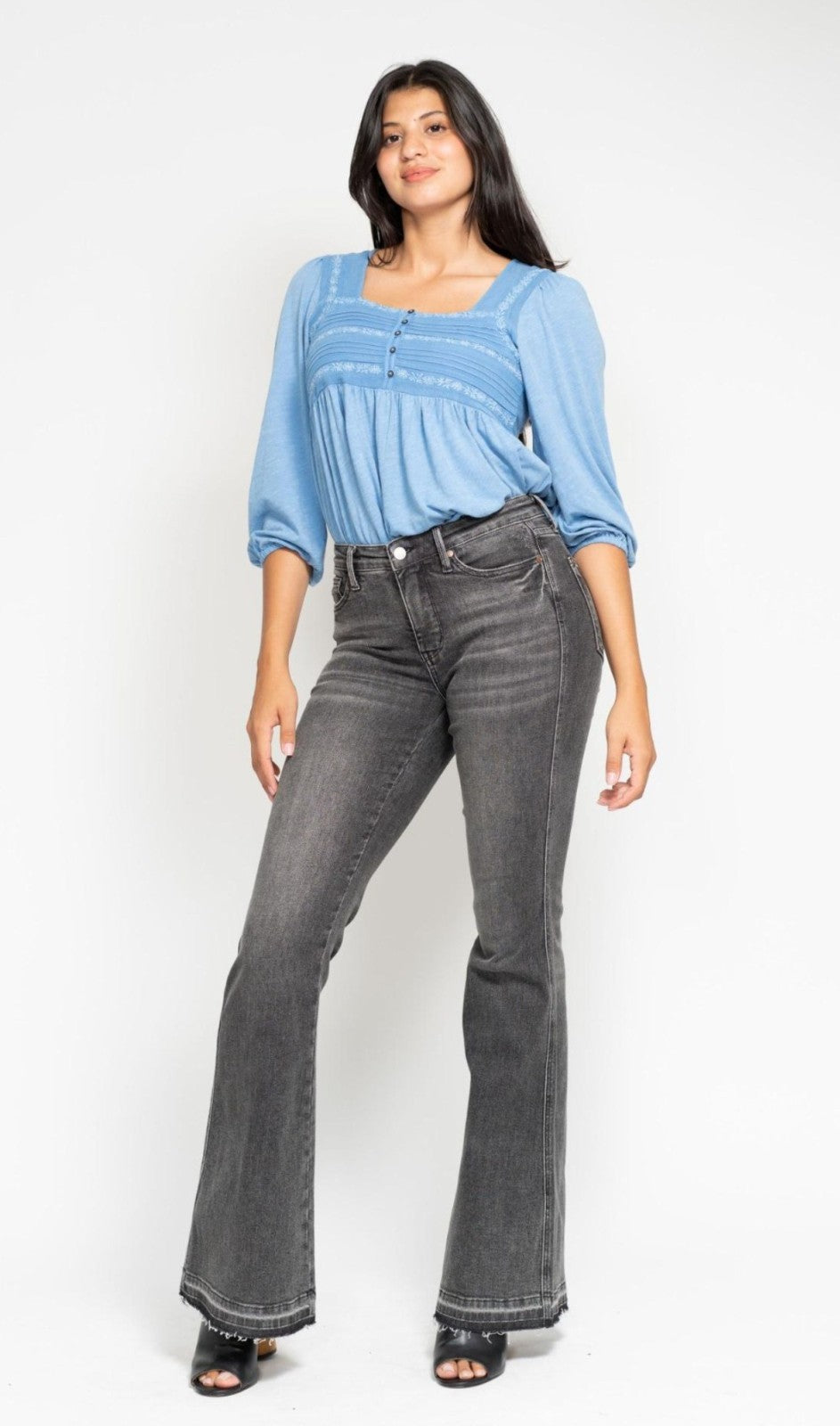 Judy Blue Mid-Rise Gray Flare W/ Tummy Control Jeans