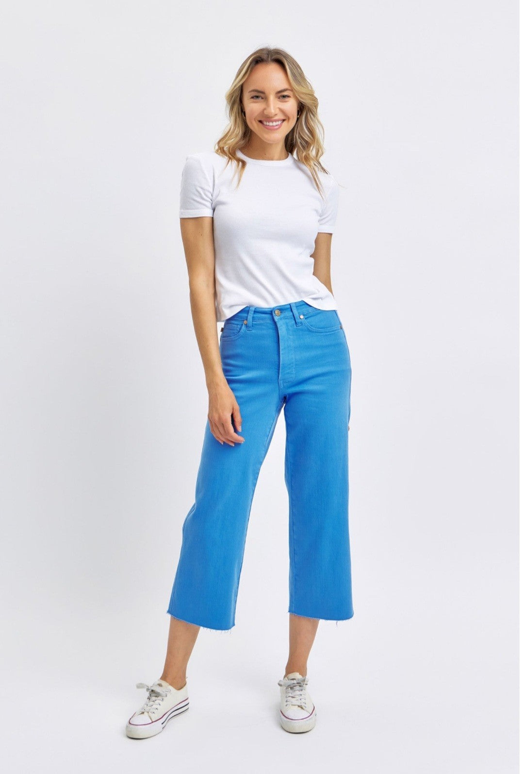 Judy Blue High-Rise W/Tummy Control Sky Blue Wide Leg Crop Jeans