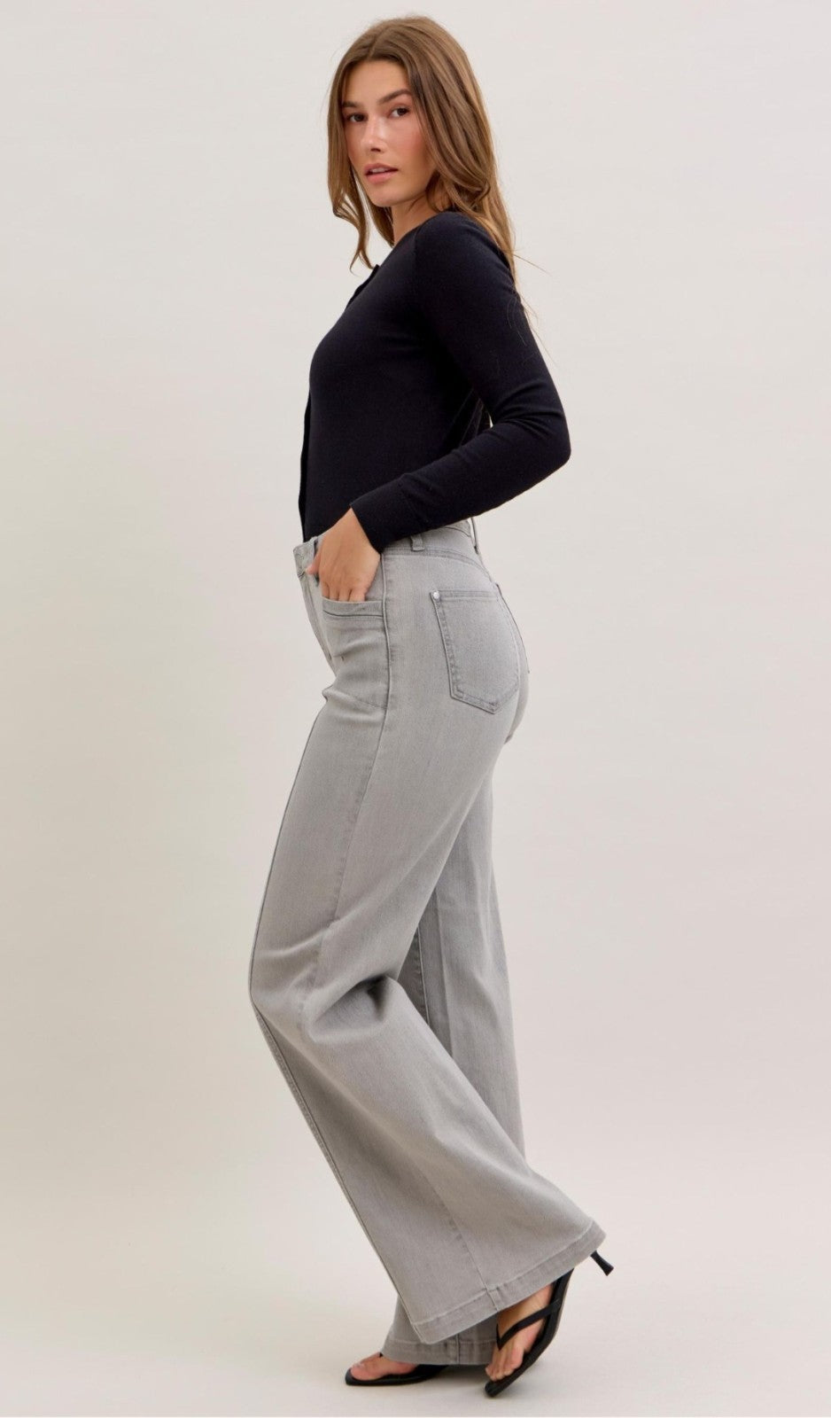 Judy Blue High-Rise Gray Retro Wide Leg Jeans