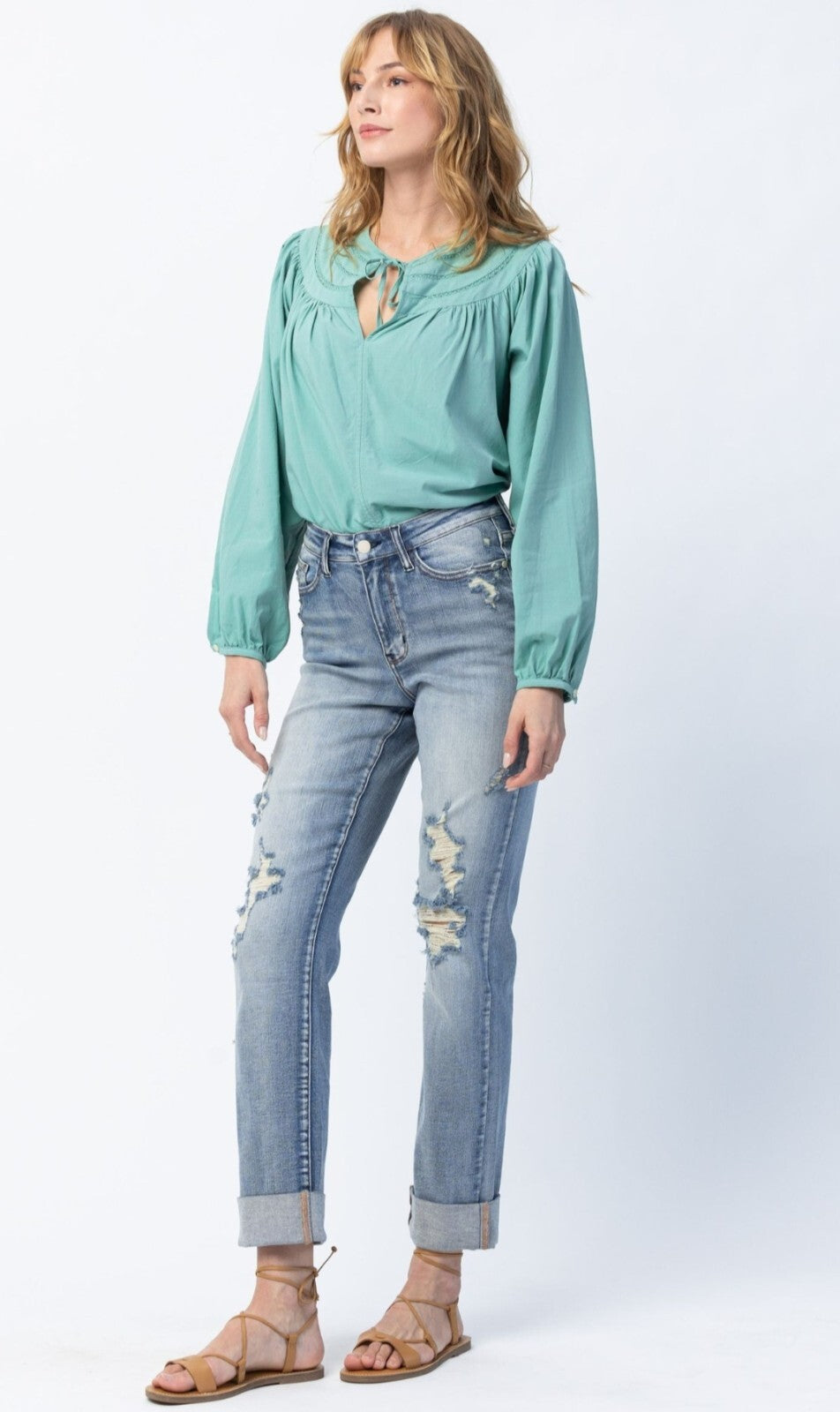 Judy Blue High-Waist Double Cuff  Boyfriend Jeans