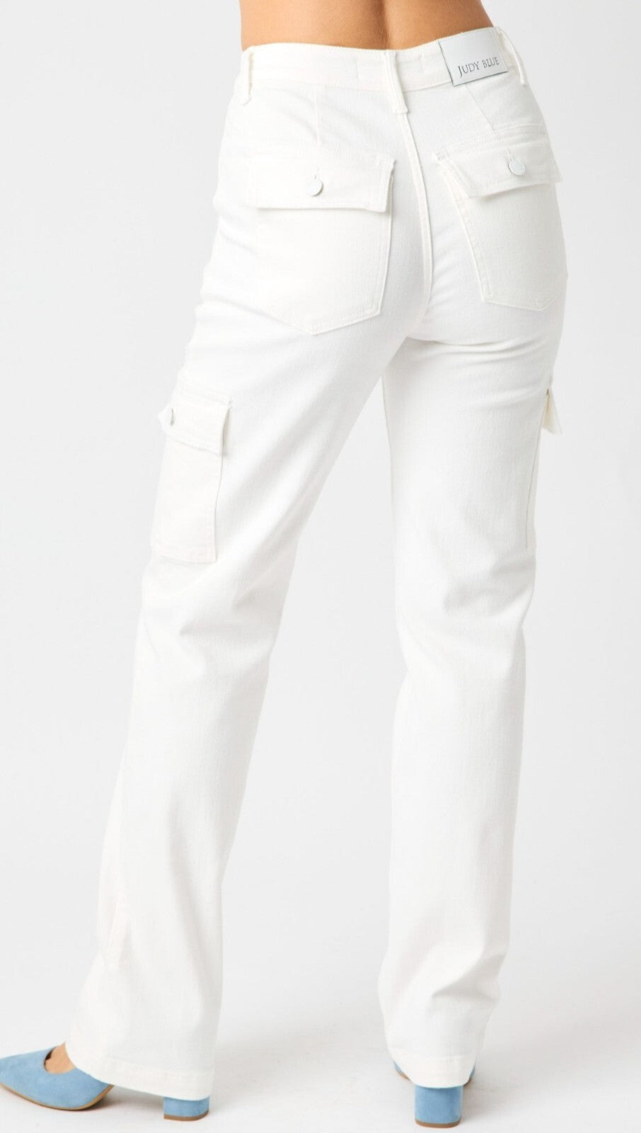 Judy Blue High Waist White Cargo Straight Jeans
