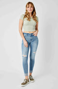 Judy Blue Mid-Rise Distressed Cuff Skinny Jeans