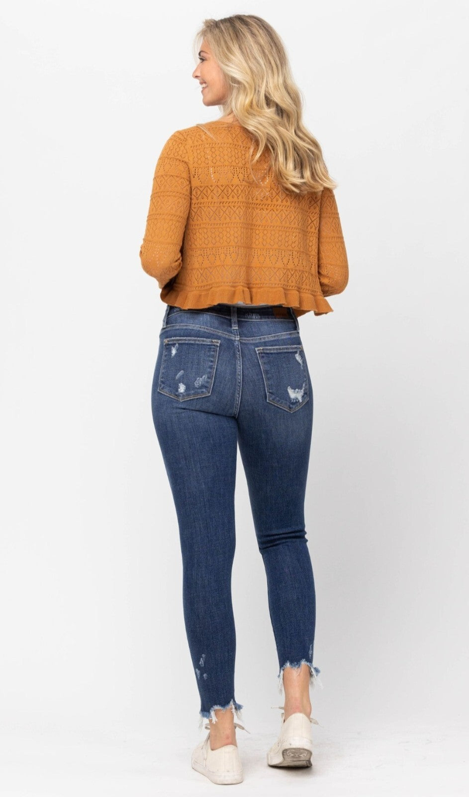 Judy Blue Mid-Rise Raw Hew Destroyed Skinny Jeans
