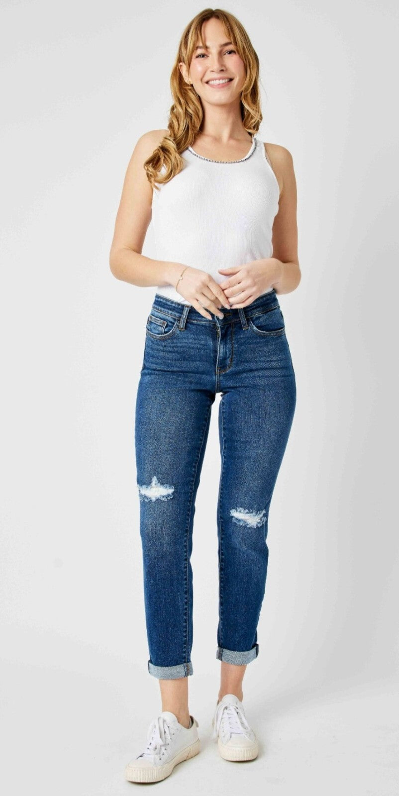 Judy Blue Knee Destroy Cuffed Slim Fit Jeans