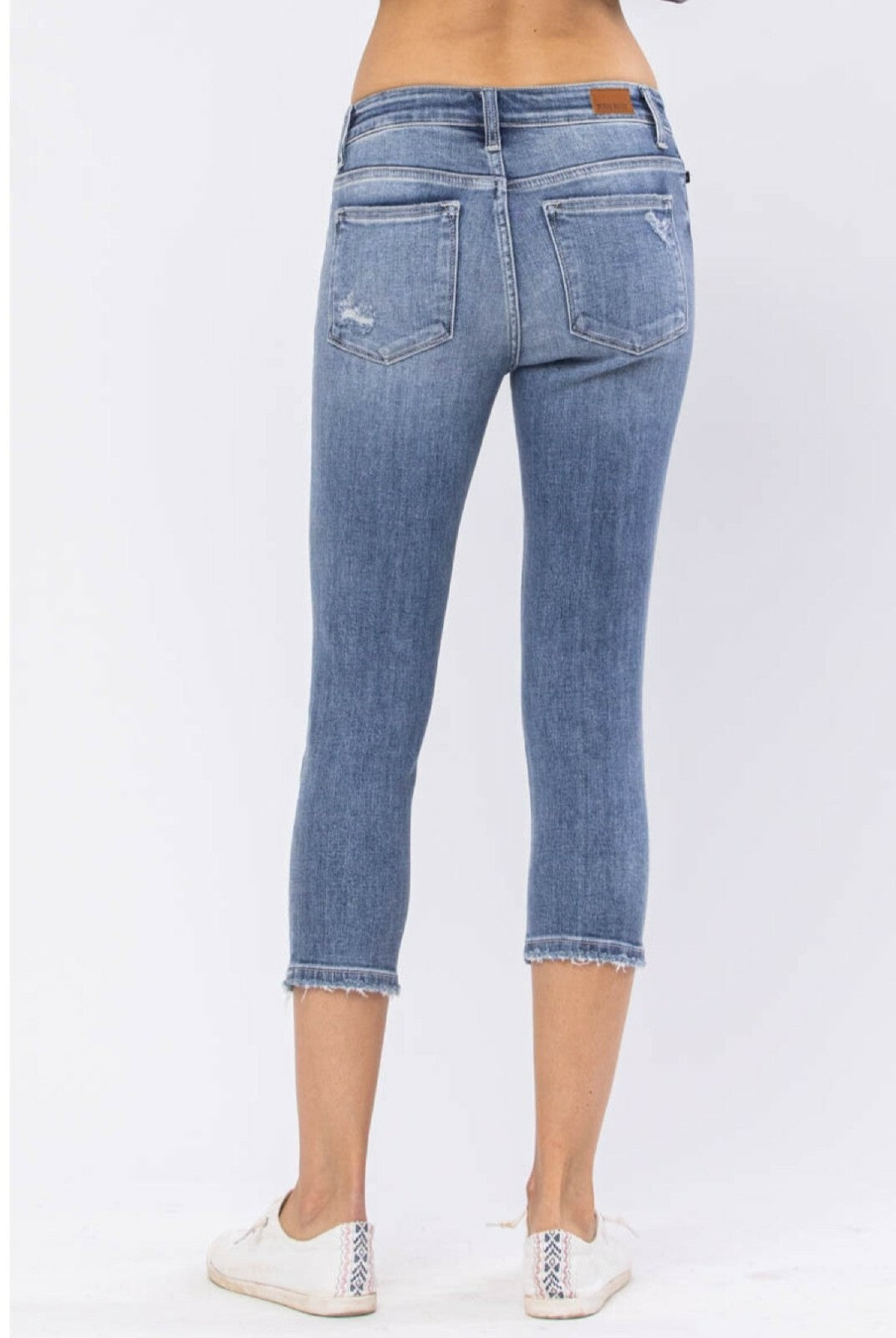 Judy Blue Mid-Rise Skinny Destroyed 22" Inseam Capri