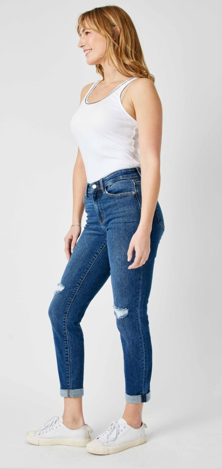 Judy Blue Knee Destroy Cuffed Slim Fit Jeans