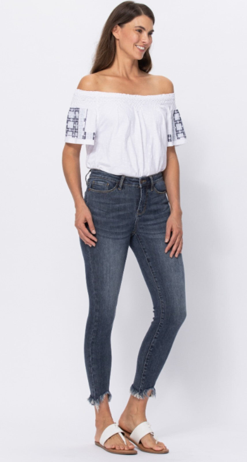 Judy Blue Mid-Rise Shark Bite Hem Skinny Jeans