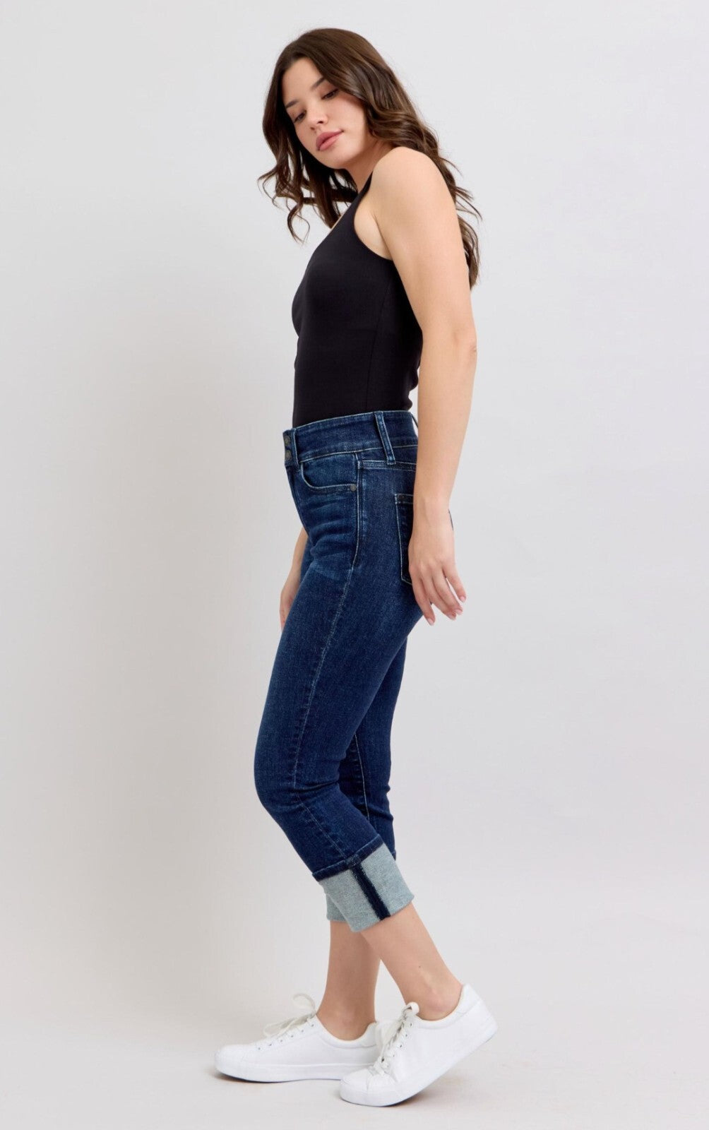 Judy Blue High-Rise Non Distressed Capri W/ Double Button