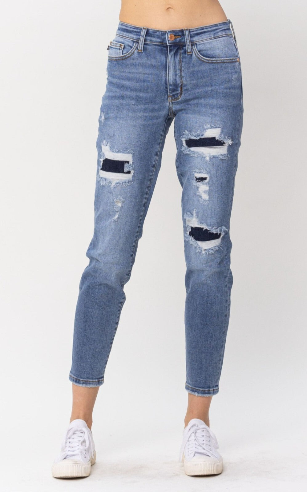 Judy Blue Mid-Rise Patched Relaxed Jeans