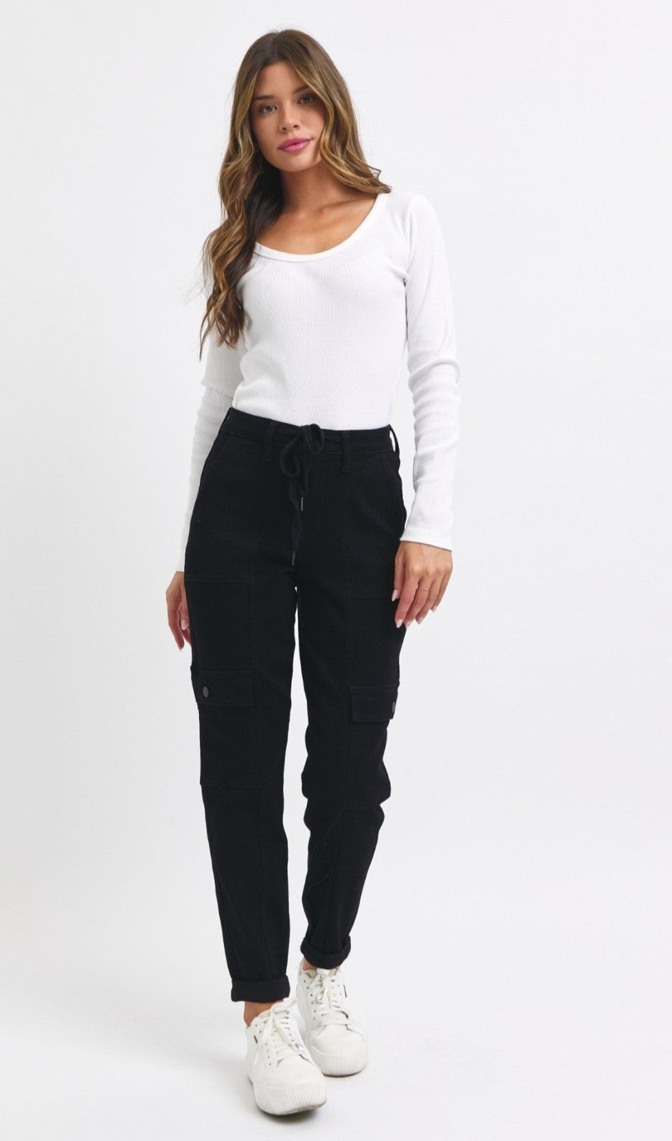 Judy Blue High-Rise Black Cargo Cuffed Jogger Jeans