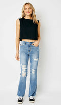 Judy Blue High-Rise Destroy Fray Hem Bootcut Jeans