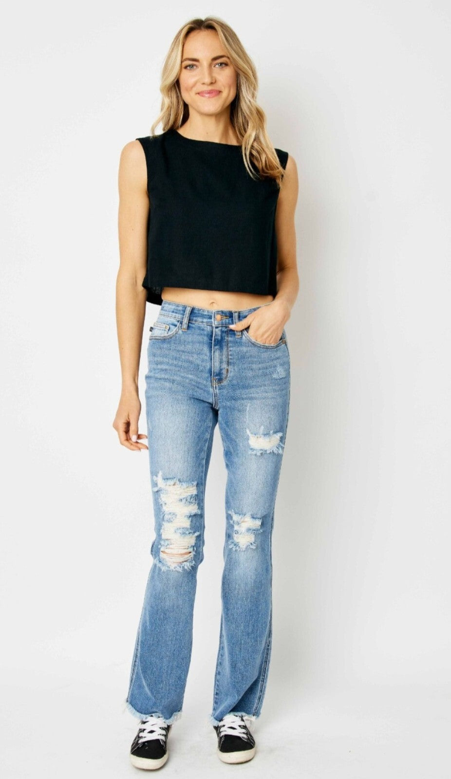 Judy Blue High-Rise Destroy Fray Hem Bootcut Jeans