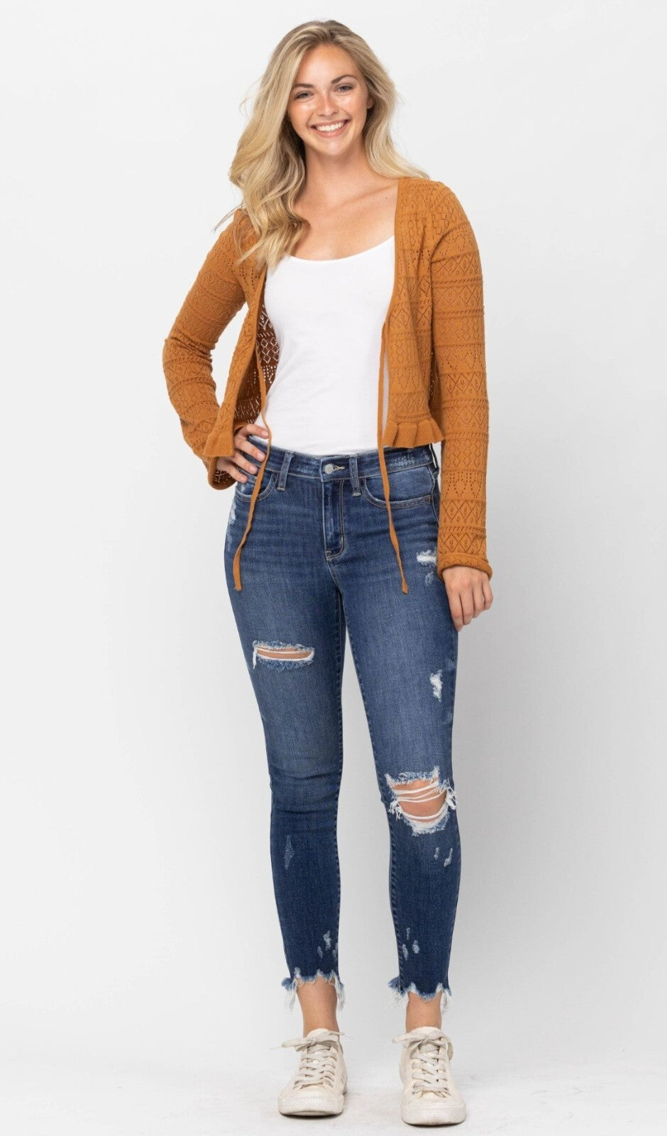 Judy Blue Mid-Rise Raw Hew Destroyed Skinny Jeans