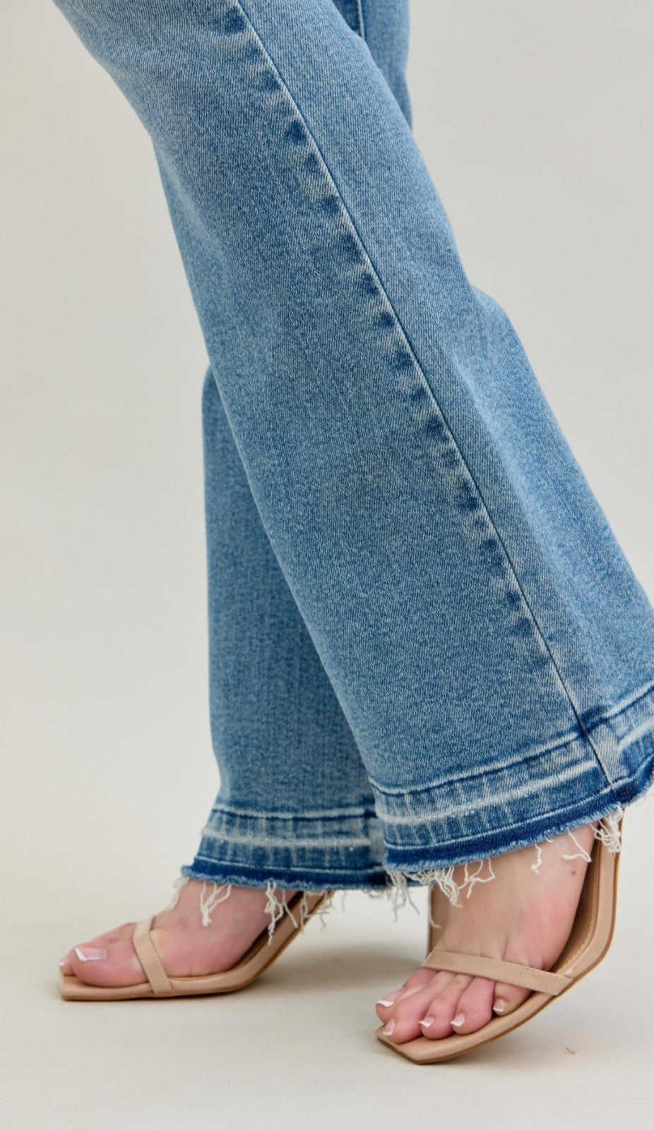 Judy Blue Mid- Rise Destroyed Knee  Release Hem Bootcut Jeans