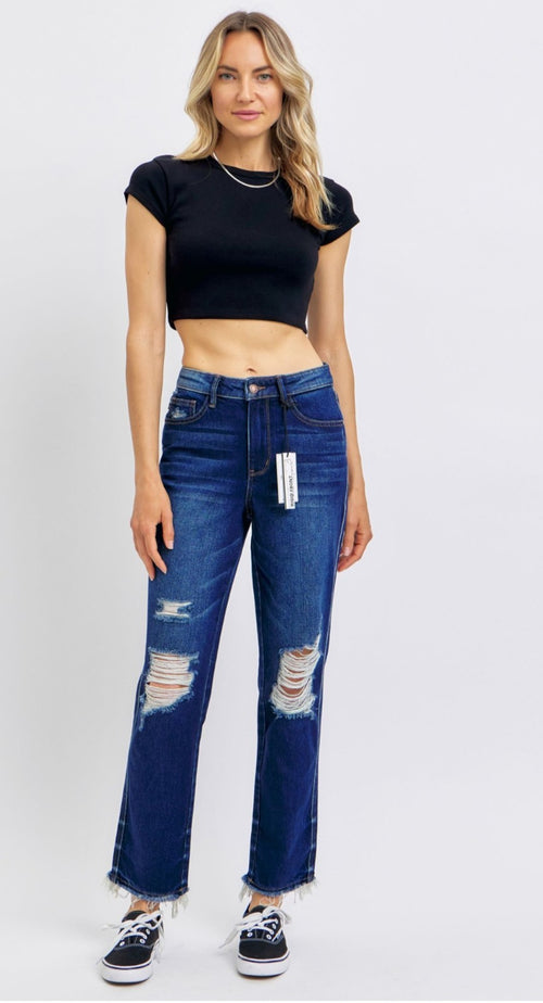 Judy Blue High-Rise  Straight With Rigid Magic Destroy Jeans