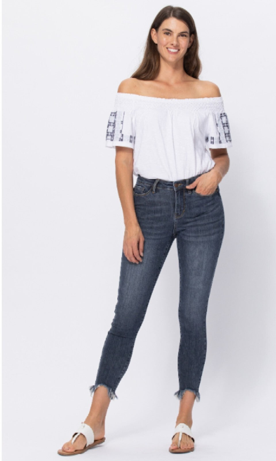 Judy Blue Mid-Rise Shark Bite Hem Skinny Jeans