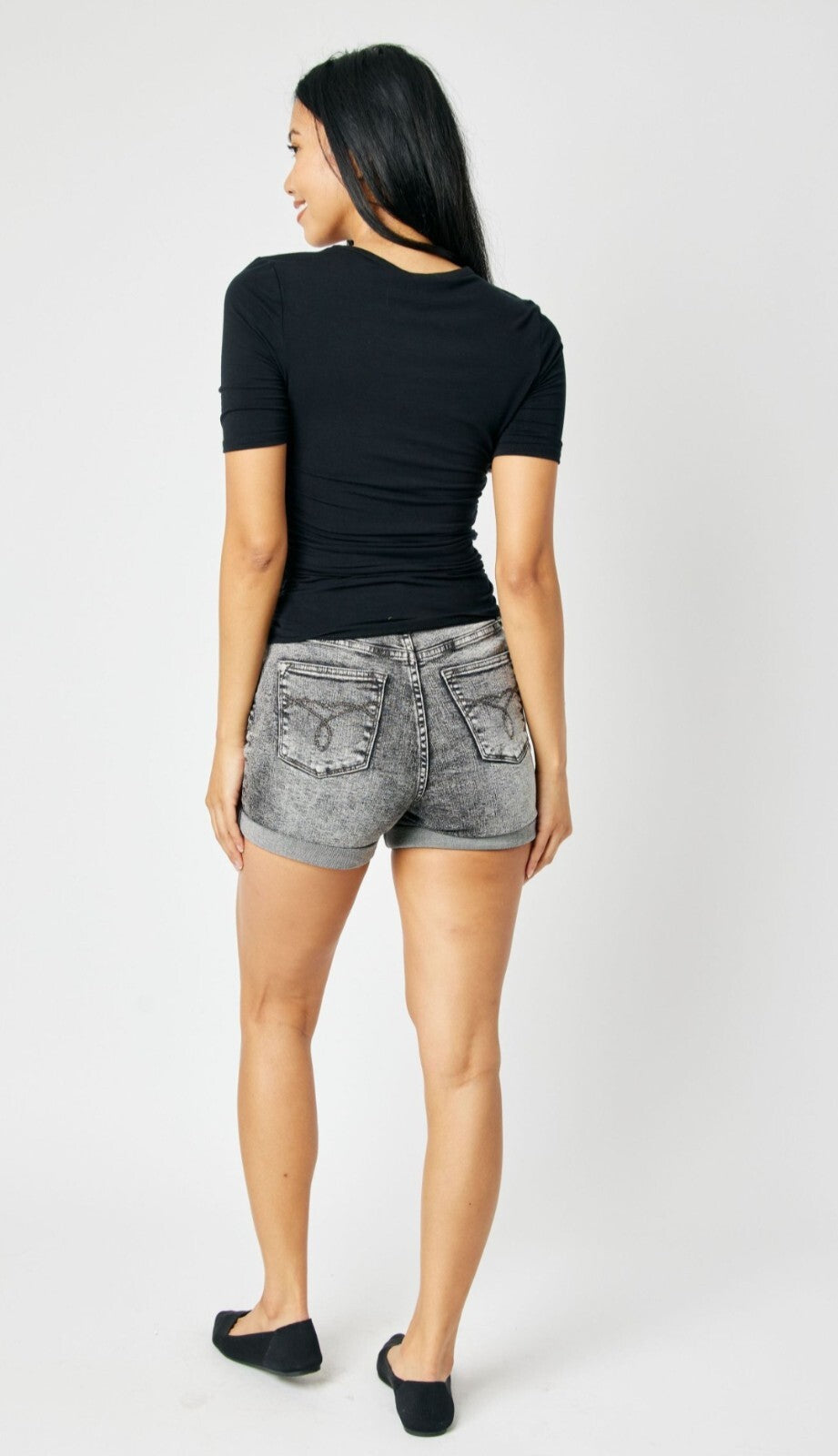 Judy Blue High-Waist Charcoal Gray Button Fly Cuffed Shorts