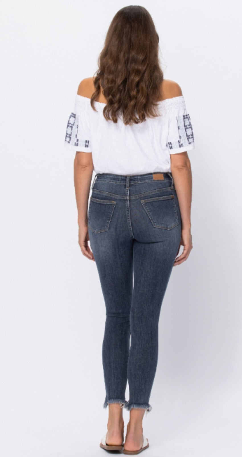 Judy Blue Mid-Rise Shark Bite Hem Skinny Jeans