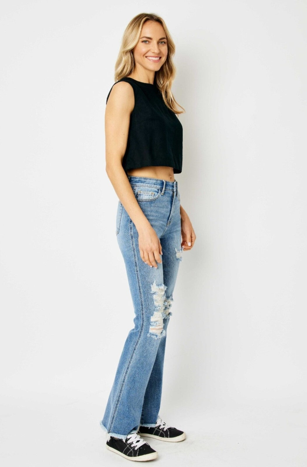 Judy Blue High-Rise Destroy Fray Hem Bootcut Jeans