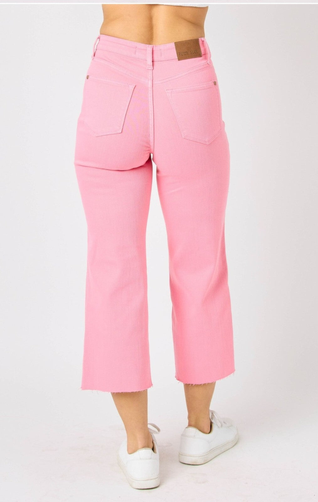 Judy Blue High-Rise W/ Tummy Control Pink Wide Leg Crop Jeans