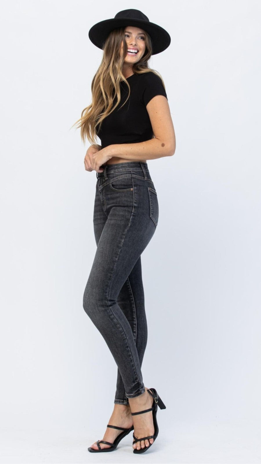 Judy Blue High-Rise Vintage Black Yoke Skinny Jeans