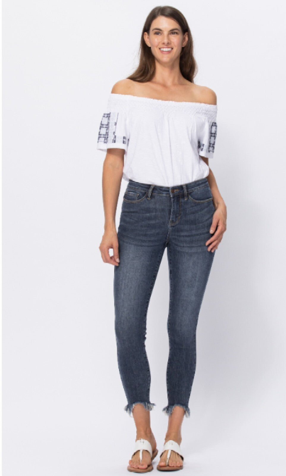 Judy Blue Mid-Rise Shark Bite Hem Skinny Jeans