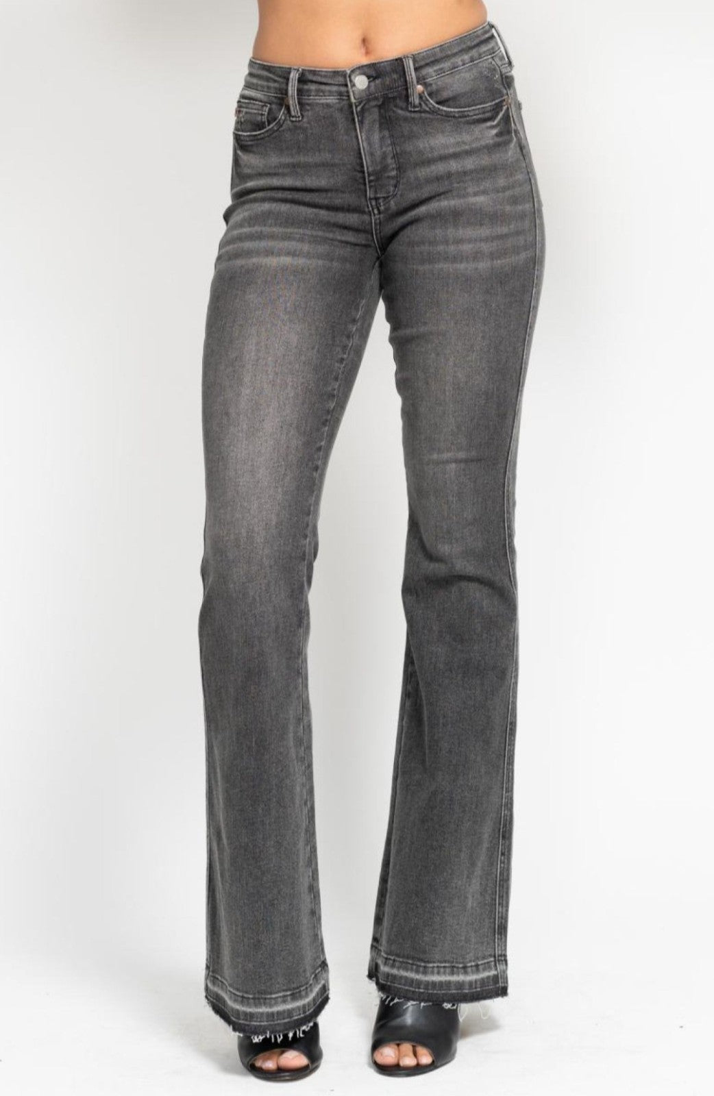Judy Blue Mid-Rise Gray Flare W/ Tummy Control Jeans