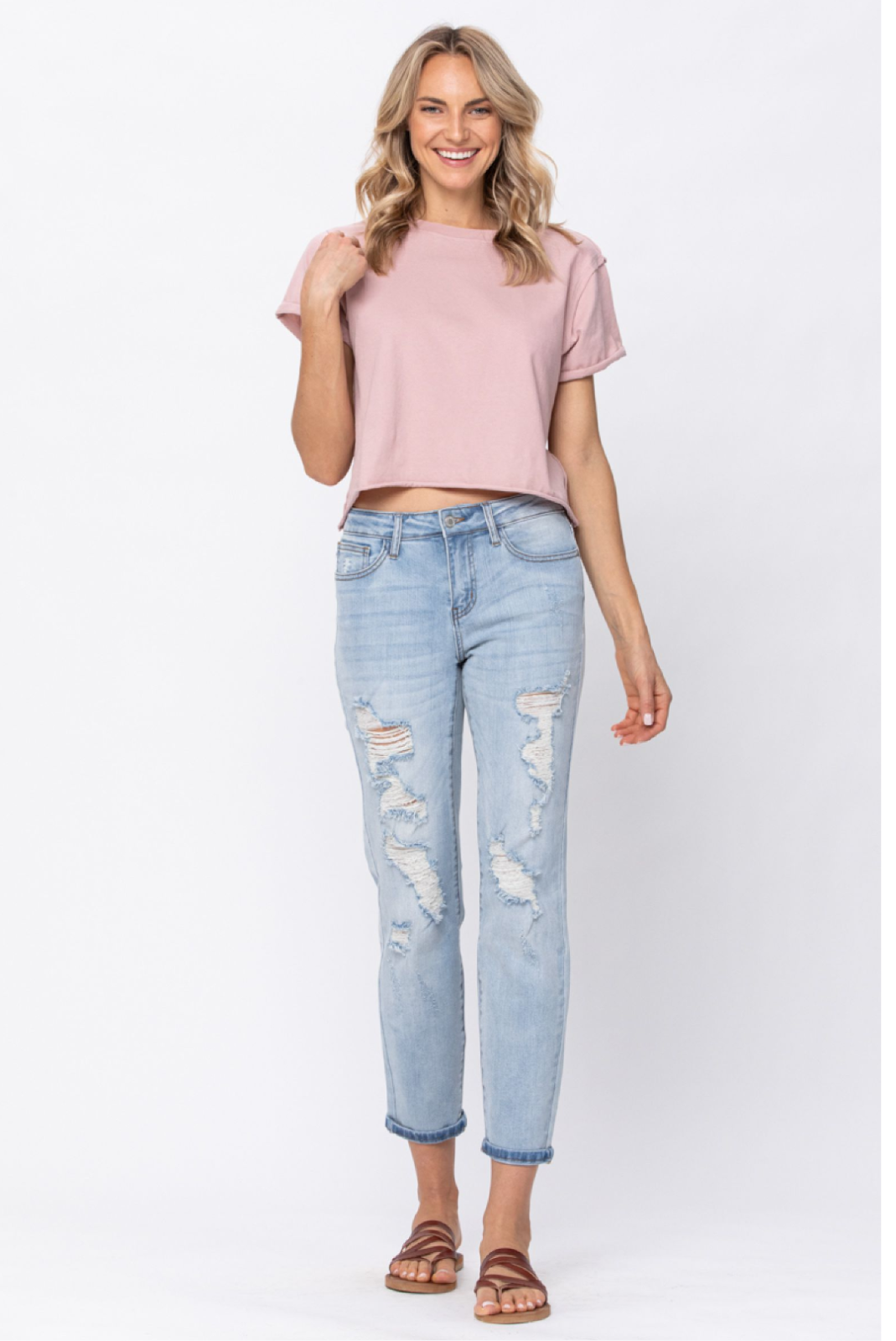 Judy Blue Destroyed Mid-Rise Boyfriend Jeans
