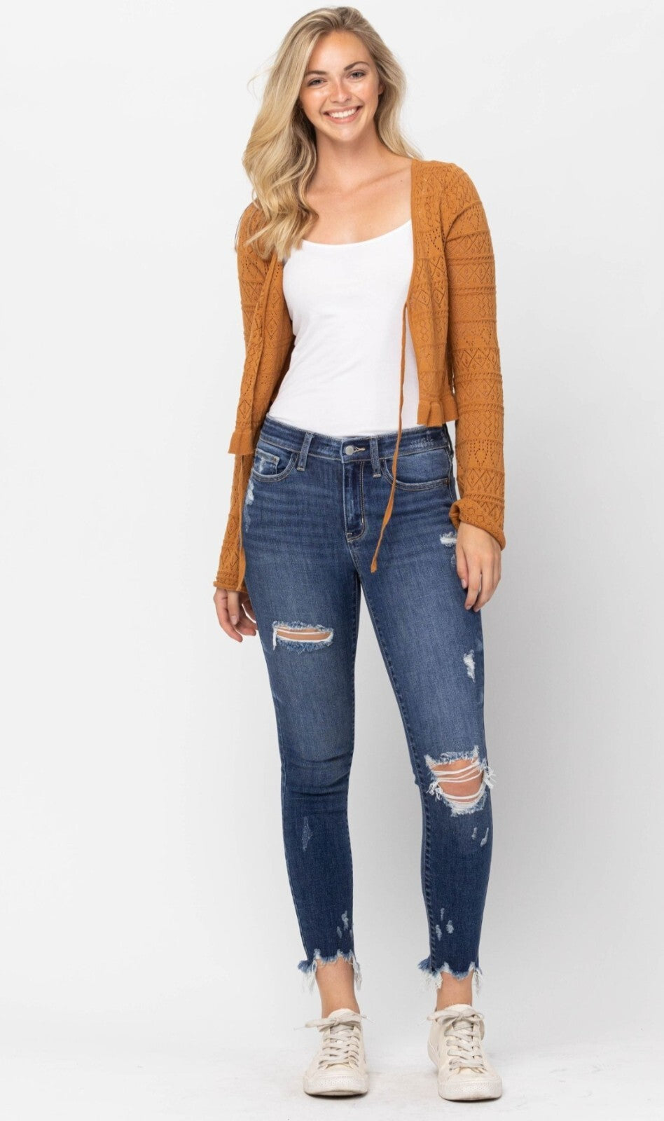 Judy Blue Mid-Rise Raw Hew Destroyed Skinny Jeans