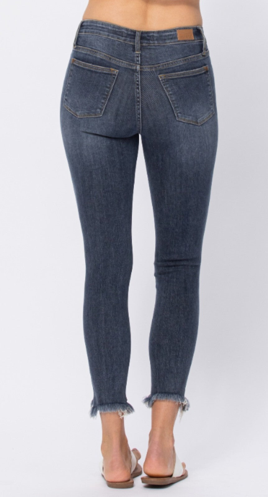 Judy Blue Mid-Rise Shark Bite Hem Skinny Jeans