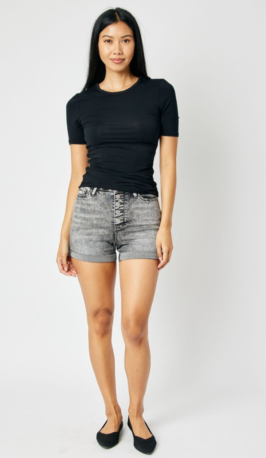 Judy Blue High-Waist Charcoal Gray Button Fly Cuffed Shorts