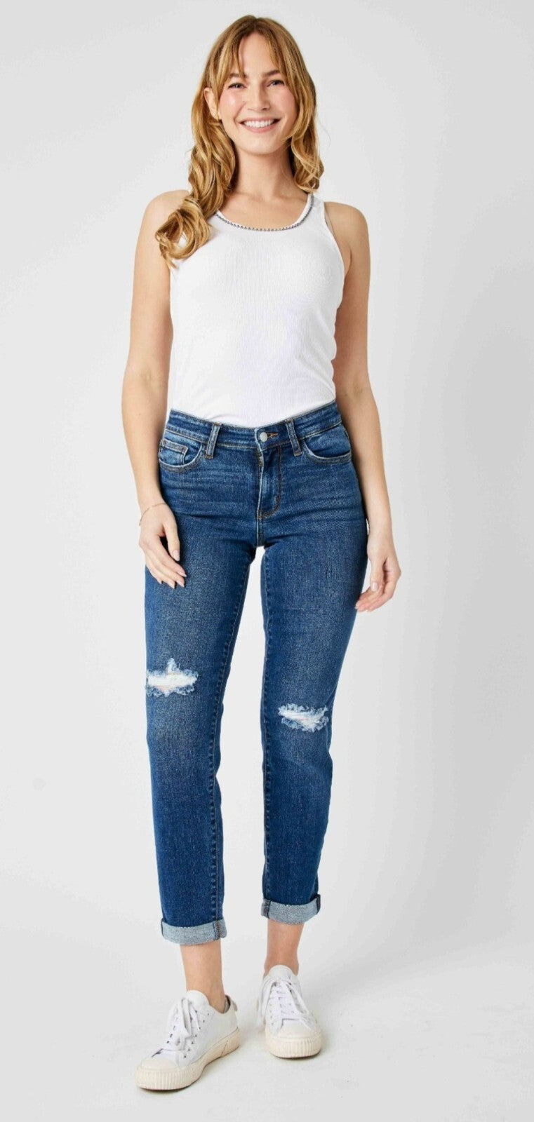 Judy Blue Knee Destroy Cuffed Slim Fit Jeans