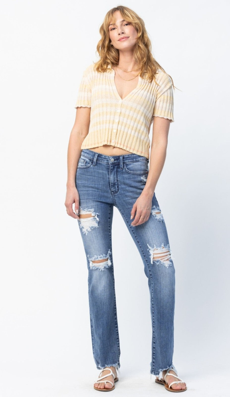 Judy Blue Mid-Rise Destroy  W/ Straight Fit Jeans