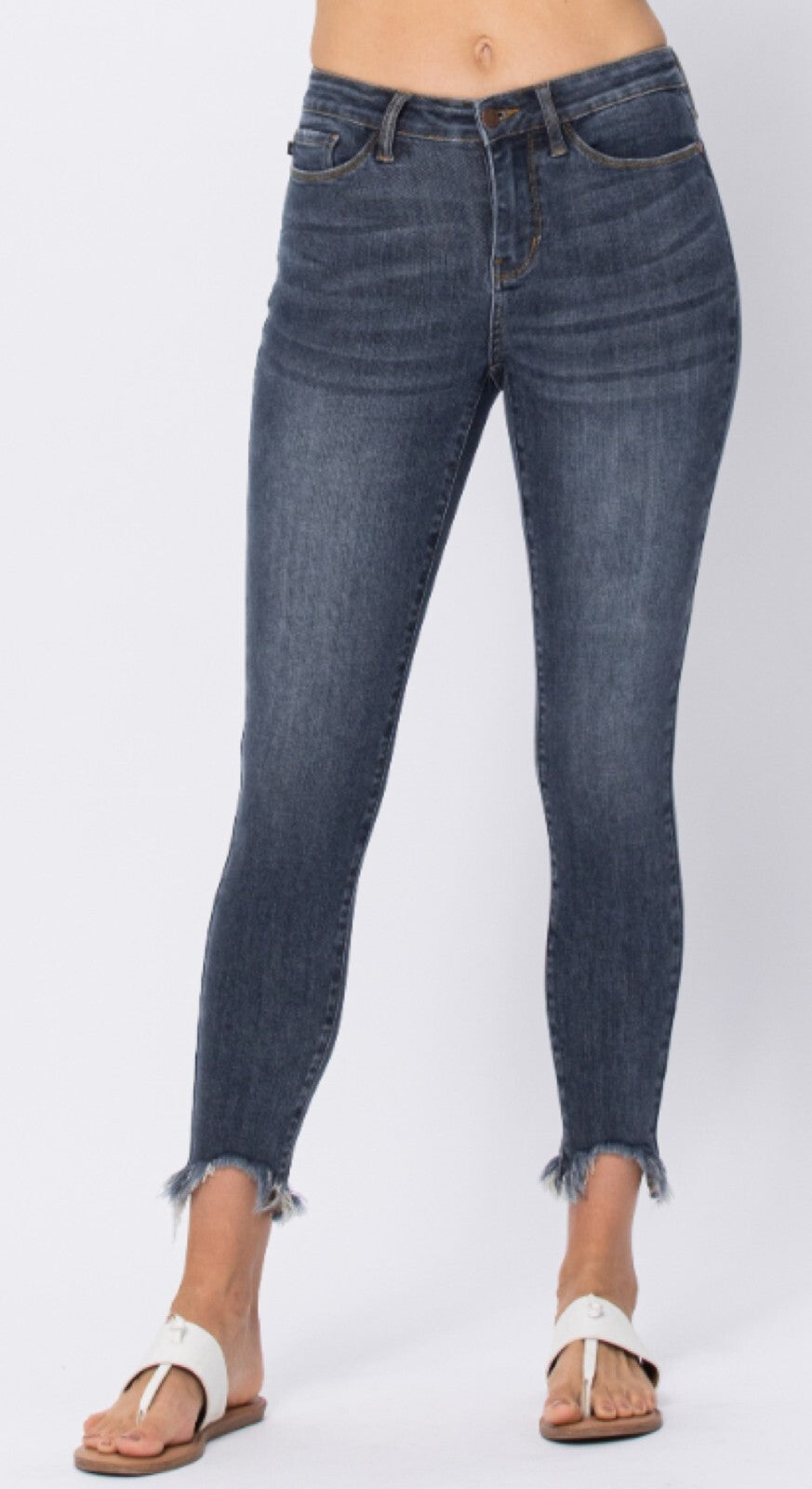 Judy Blue Mid-Rise Shark Bite Hem Skinny Jeans