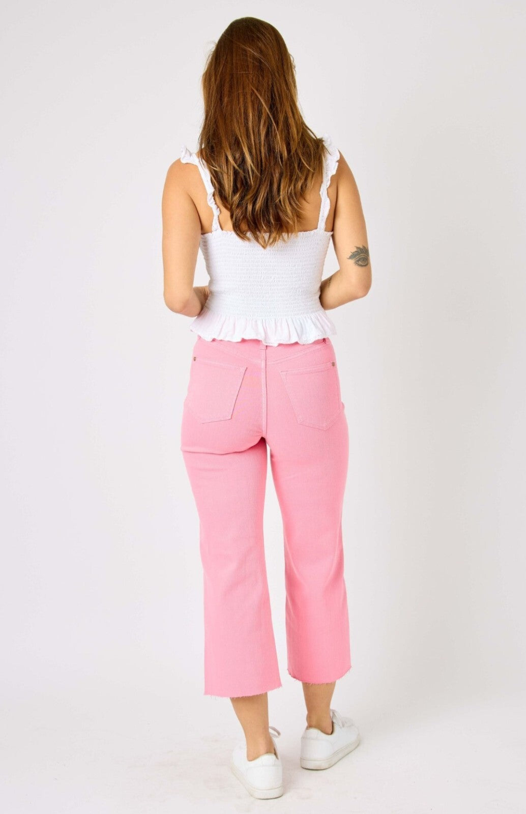 Judy Blue High-Rise W/ Tummy Control Pink Wide Leg Crop Jeans