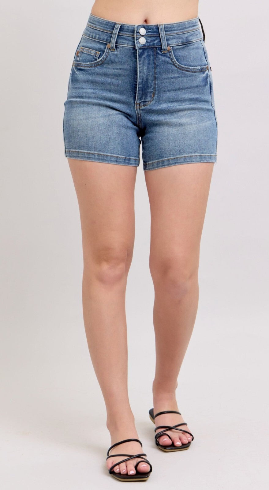 Judy Blue High-Rise W/ Tummy Control Cool Denim Double Button Shorts